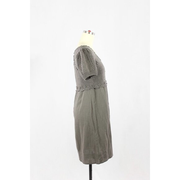COMPTOIR DES COTONNIERS Farah Taupe Wool Knit Cotton Gauze Empire Dress, Size M - Picture 2 of 14